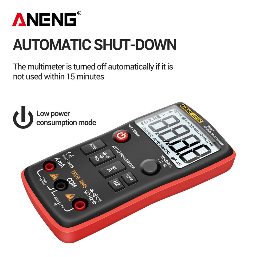 ANENG AN113B Digital Multimeter True RMS with Temperature Tester 6000 Counts Auto-Ranging AC/DC Transistor Voltage Meter