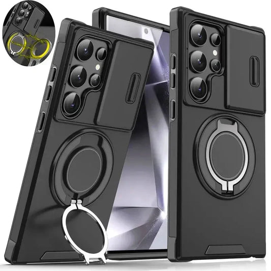 Case For Samsung Galaxy S25 S24 S23 S22 S21 Ultra Plus S24FE S23FE Slide Camera Protect Magnetic holder Armor Shockproof Cover