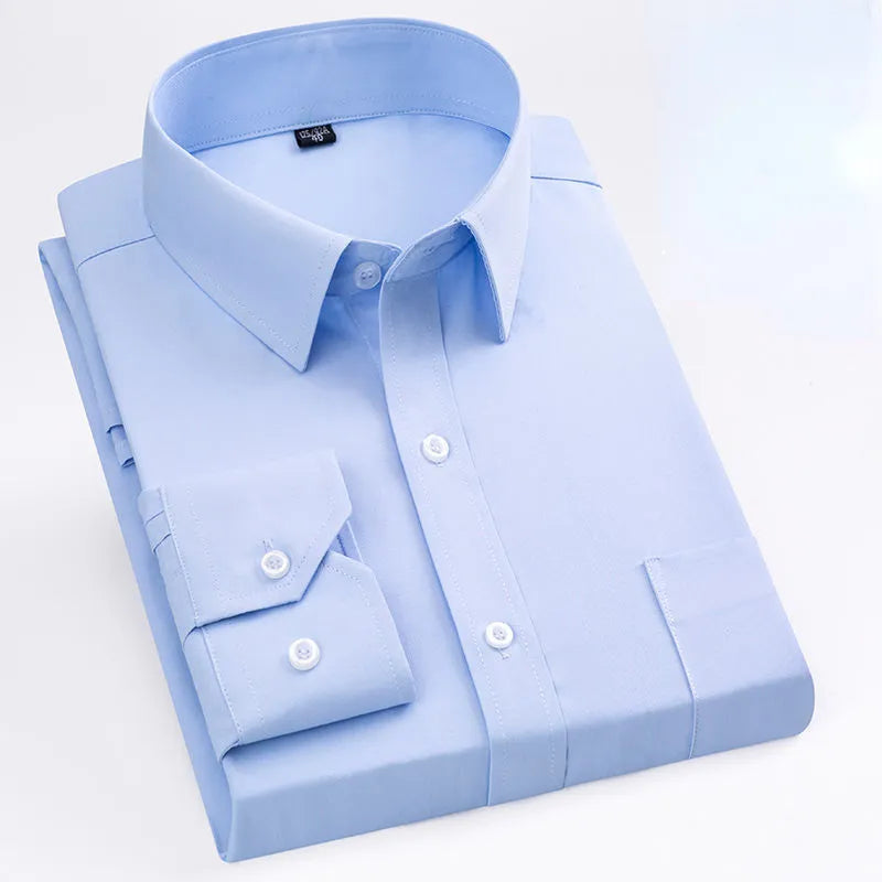 Solid Basic Dress Shirt Big Plus Size 7XL 8XL Long Sleeve Male Standard-fit Formal Social Grey Blue Work Office Business Shirts