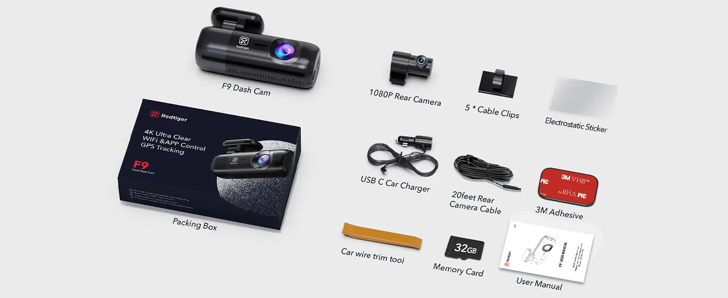 REDTIGER F9 Dash Cam 4K Front and Rear WiFi GPS Car Camera for Parking Mode Car Dvr for Night Vision Car Recorder By App Control