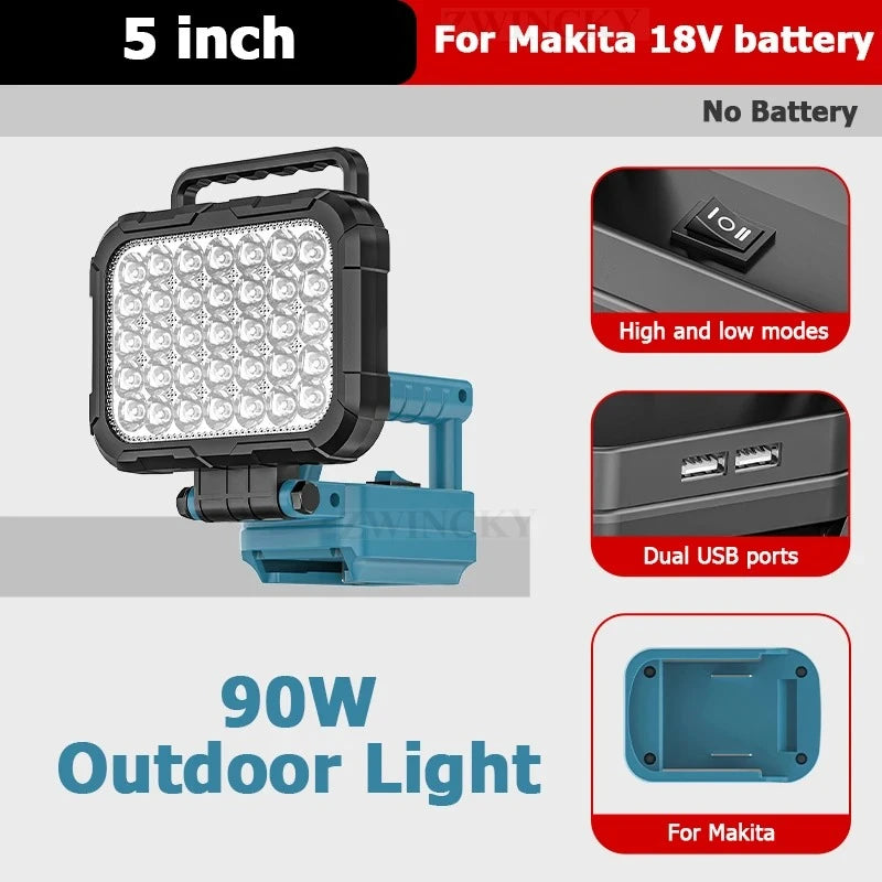 LED Working Light Lantern For Makita 18V Li-ion Battery Emergency Lamp Flashlight Torch Spotlight With Dual USB Camping Lighting
