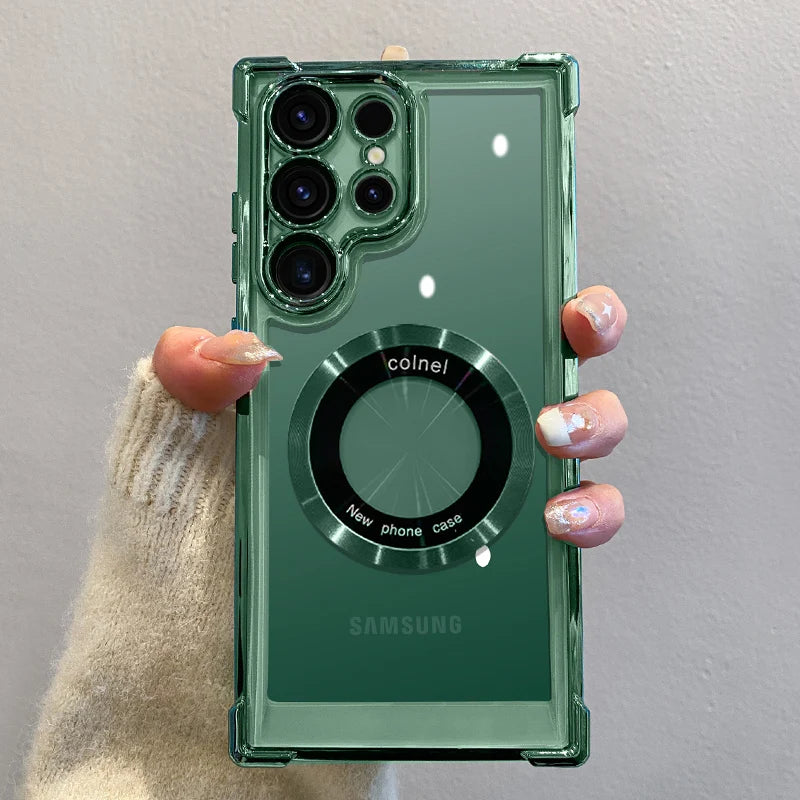 Luxury Plating Magnetic Wireless Charge Case For Samsung S25 S24 Ultra S23 FE S22 Plus S21 Note 20 Clear Lens Protection Cover