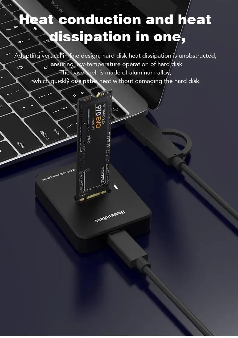External SSD Hard Disk M.2 SSD Enclosure 10Gbps Read Writing Speed SSD Case For M.2 NVME SATA SSD Docking Station Plug and Play
