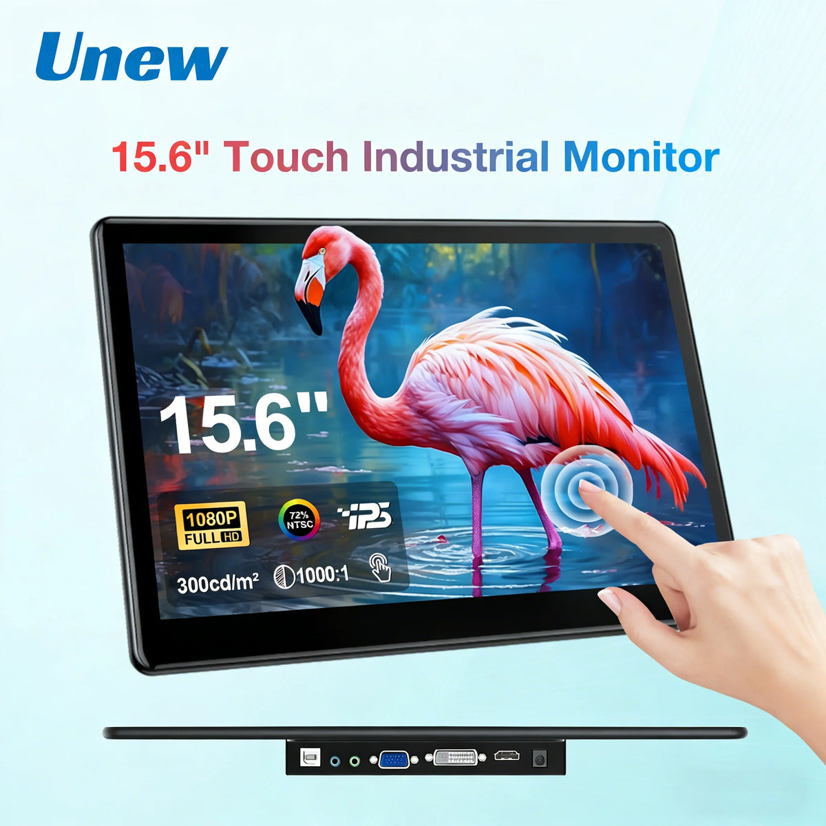 Unew 15.6 inch Touchscreen 1080P IPS Screen Speakers Industrial with 75*75 VESA HDMI DVI VGA For Raspberry Pi Laptop PC Phone