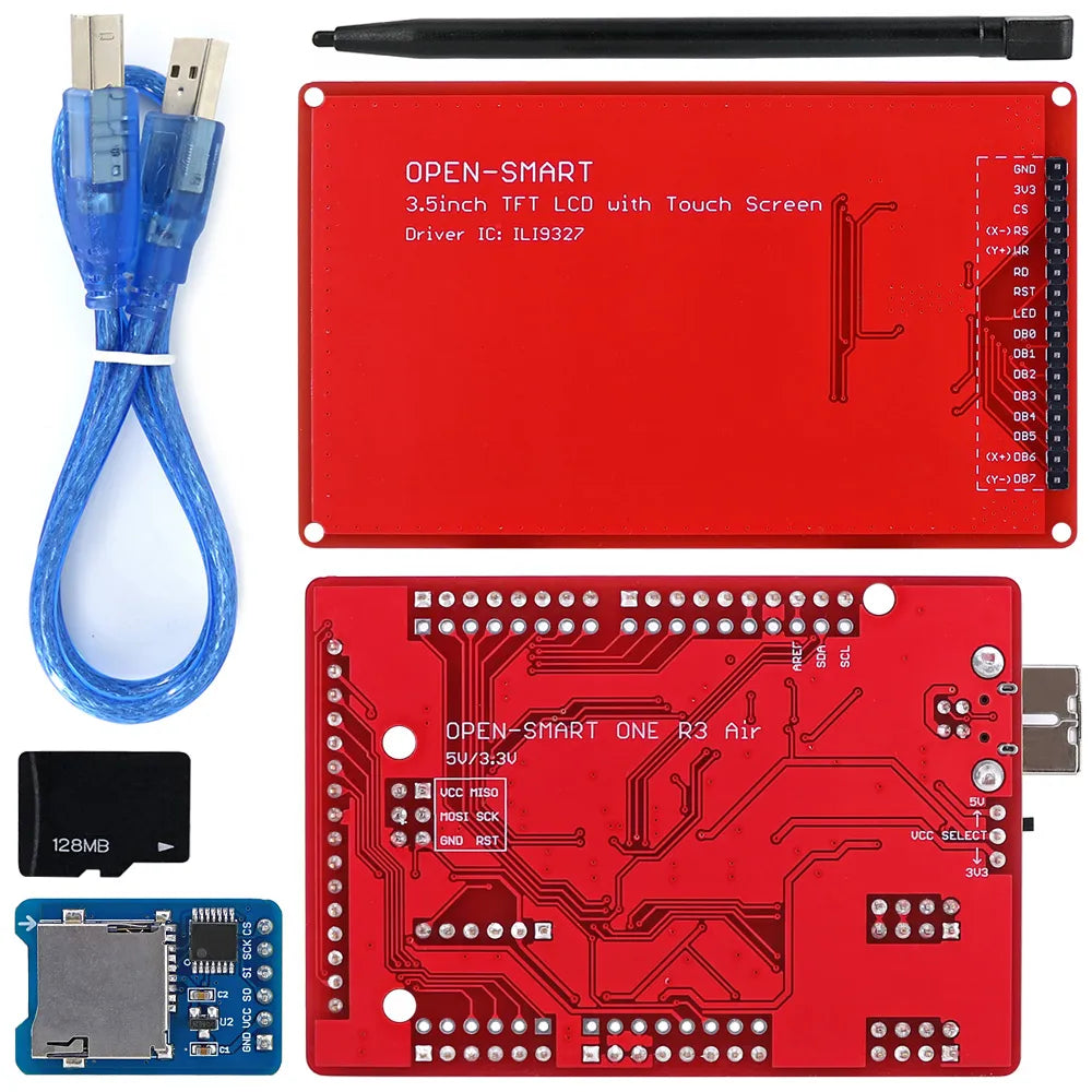 3.5 inch TFT LCD Display Kit 400x240 Touch Screen Breakout + Easy-plug ATmega328P Air Board + MicroSD Module + Cable for Arduino