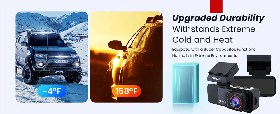 Dash Cam 4K UHD Recording Car Camera DVR Night Vision Video Recorder GPS Wi-Fi  Support Dual Lens Room 2.5K Rear View Camera