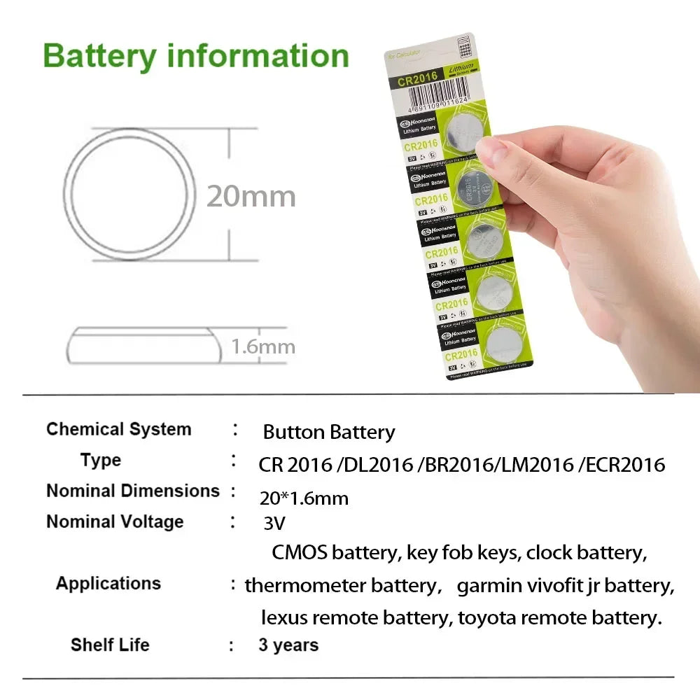 100Pcs 3V CR2016 Button Batteries LM2016 BR2016 DL2016 CR 2016 Cell Coin Lithium Battery For Watch Electronic Toy Calculators