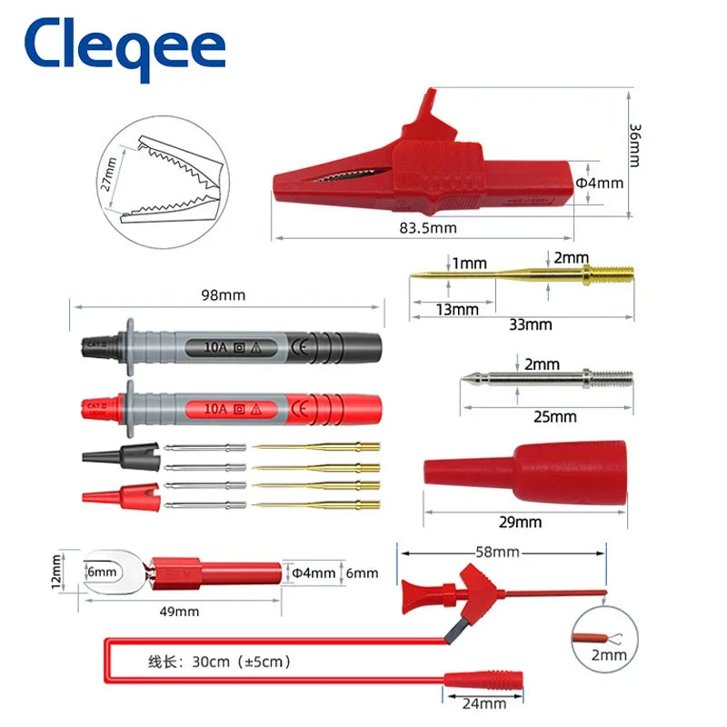 Cleqee P1300 Series Multimeter Test Lead kit 4mm Banana Plug Cable Test Hook Clip Probe Alligator Clip Automotive Tool Kit
