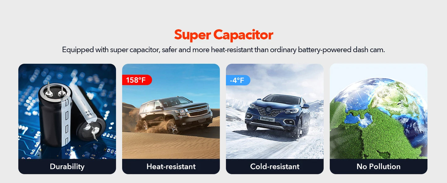 REDTIGER F9 Dash Cam 4K Front and Rear WiFi GPS Car Camera for Parking Mode Car Dvr for Night Vision Car Recorder By App Control