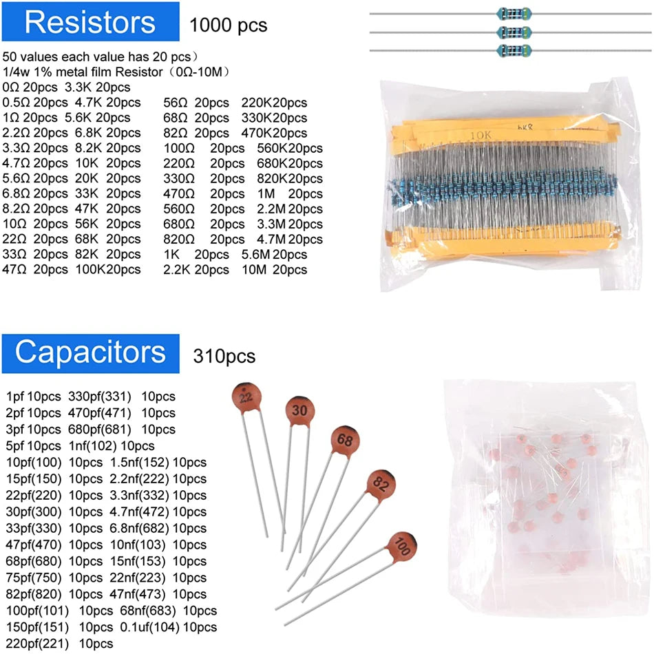 DIY Electronics Components Assortment Resistors Triode Capacitors Diodes PCB Potentiometer Resistance for Arduino UNO MEGA2560