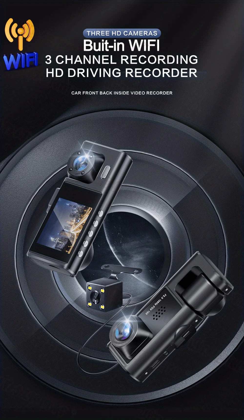 WIFI APP Control Car Dvr 2/3 Channel 1080P Dash Cam for Cars Front optional Rear View Recorder Video Car Camera Car Assecories