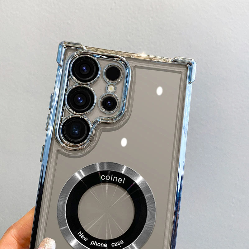 Luxury Plating Magnetic Wireless Charge Case For Samsung S25 S24 Ultra S23 FE S22 Plus S21 Note 20 Clear Lens Protection Cover