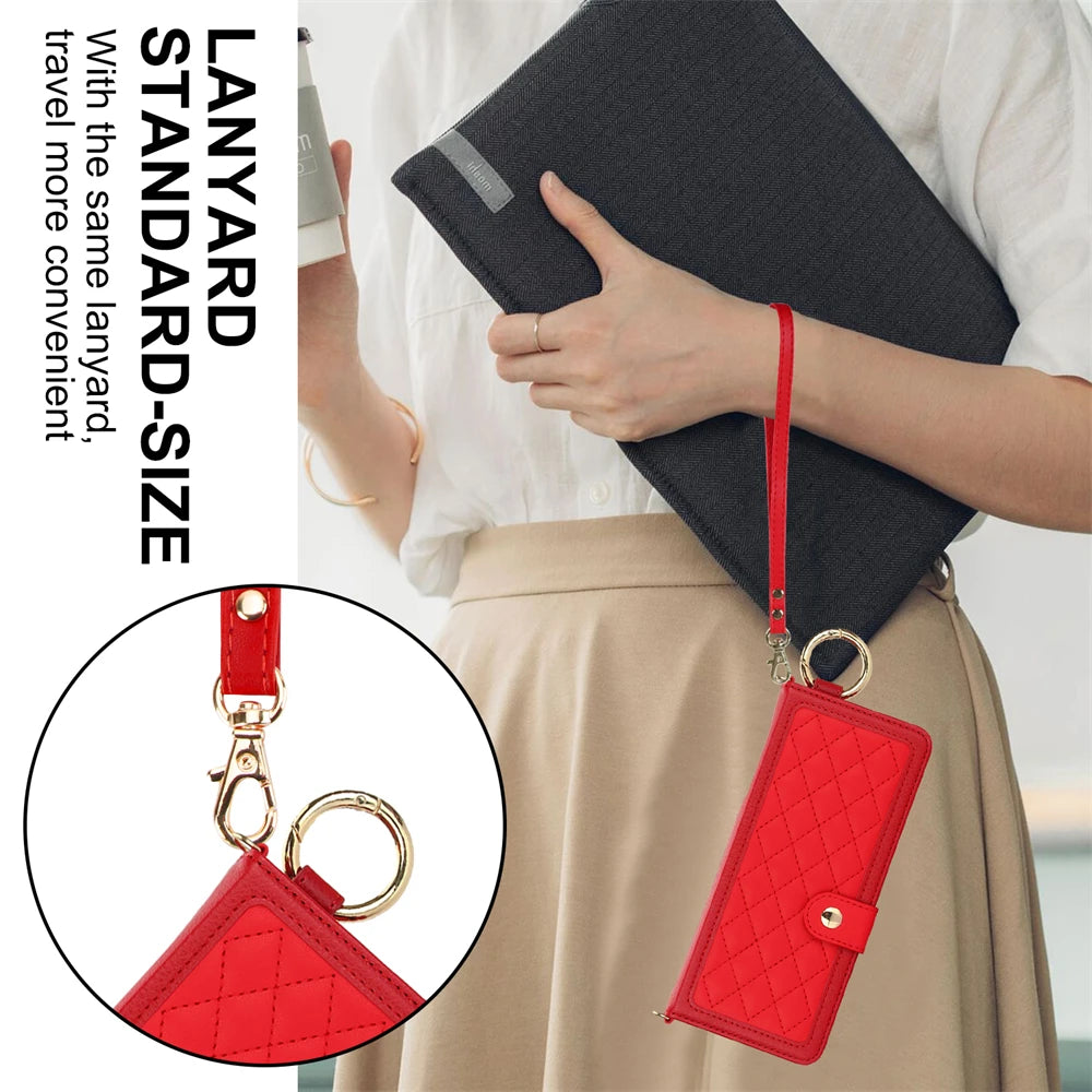 Luxury Crossbody Lanyard Leather Wallet Card Case for Samsung Galaxy Z Fold 7 6 5 4 3 Fold6 5G Wrist Rope Flip Stand Cover Coque