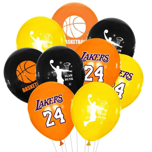10Psc/Set 12Inch Basketball Theme Latex Balloons Laker 24 Pattern Printed Balloons For  Birthday Basketball Theme Party Supplies