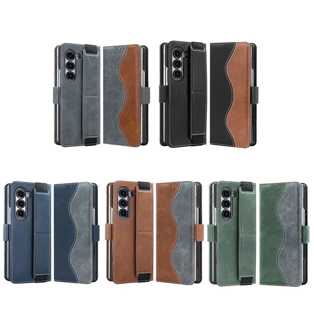 Business PU Leather Flip Wallet Mobile Phone Case Fit For Samsung Galaxy Z Fold 7 Z Fold 6 Fold 5 Case With Adjustable Kickstand