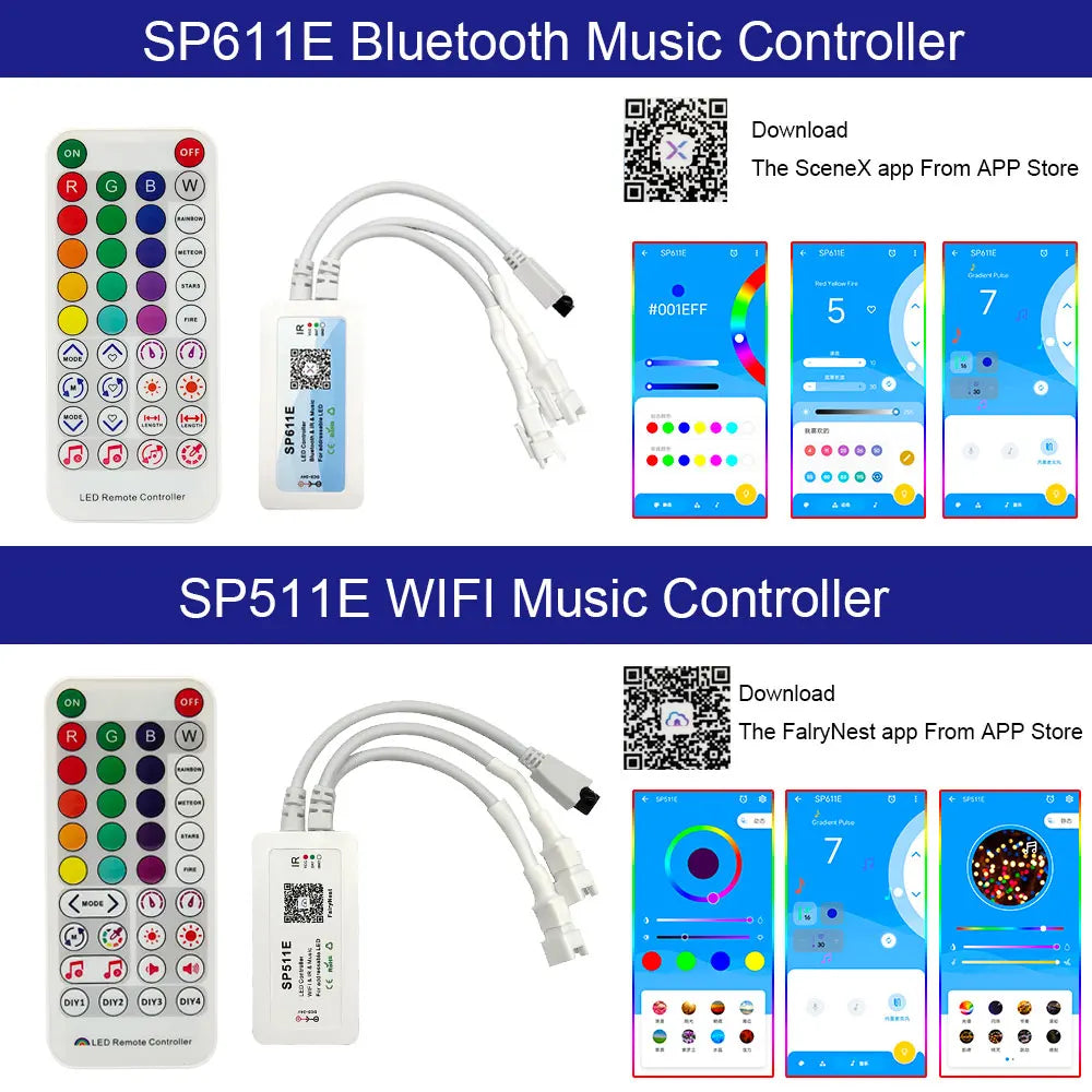 WS2812/2812B WS2811 RGB Led Strip Controller SP107E SP110E SP105E SP108E SP511E Bluetooth/WIFI/Music Smart Led Controller 5-24V