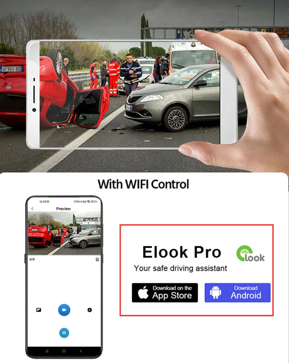 E-ACE 2K Car DVR WIFI GPS Stream Media Mirror Optional 1080P Car Video Camera Night Vision Loop Recording 24H Parking Black Box
