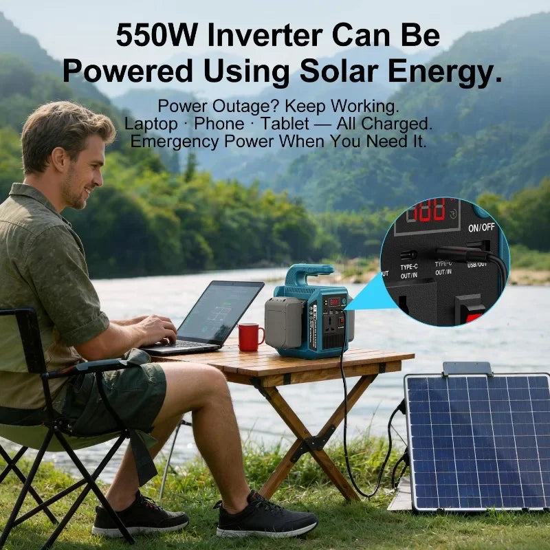 Portable Power Bank for Makita 18-21V Lithium Battery DC 18V to AC 110V/220V 550W Pure Sine Wave Inverter Outdoor Power Station