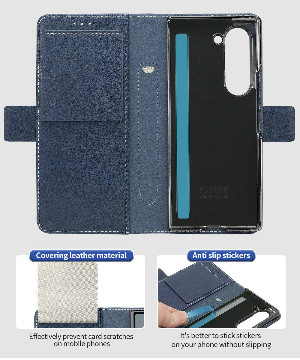 Business PU Leather Flip Wallet Mobile Phone Case Fit For Samsung Galaxy Z Fold 7 Z Fold 6 Fold 5 Case With Adjustable Kickstand