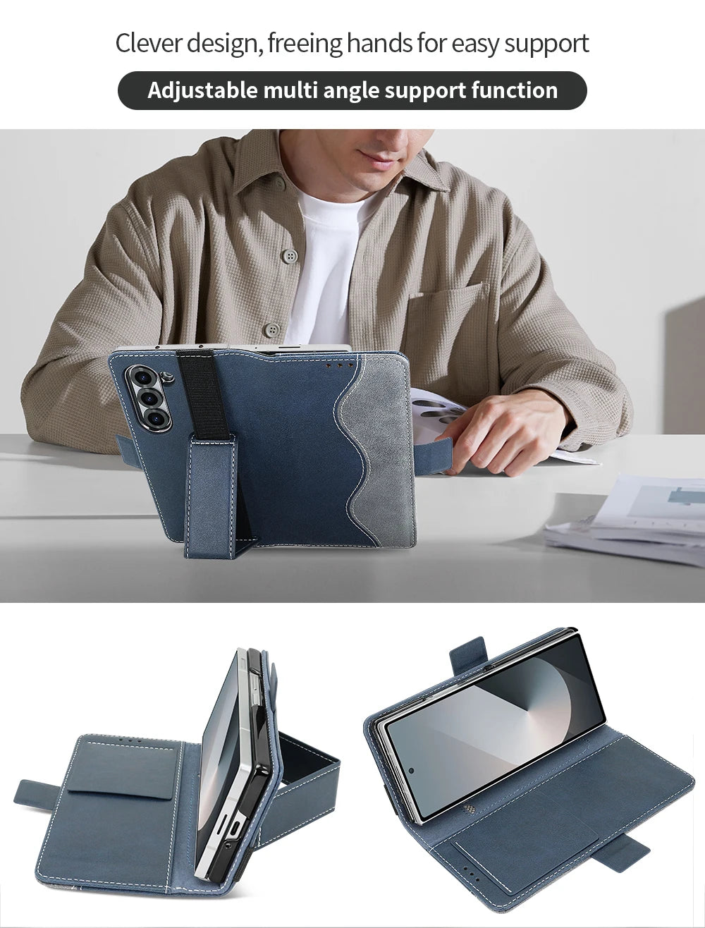 Business PU Leather Flip Wallet Mobile Phone Case Fit For Samsung Galaxy Z Fold 7 Z Fold 6 Fold 5 Case With Adjustable Kickstand