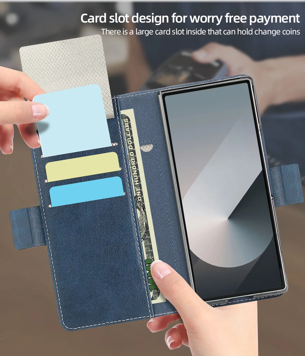 Business PU Leather Flip Wallet Mobile Phone Case Fit For Samsung Galaxy Z Fold 7 Z Fold 6 Fold 5 Case With Adjustable Kickstand