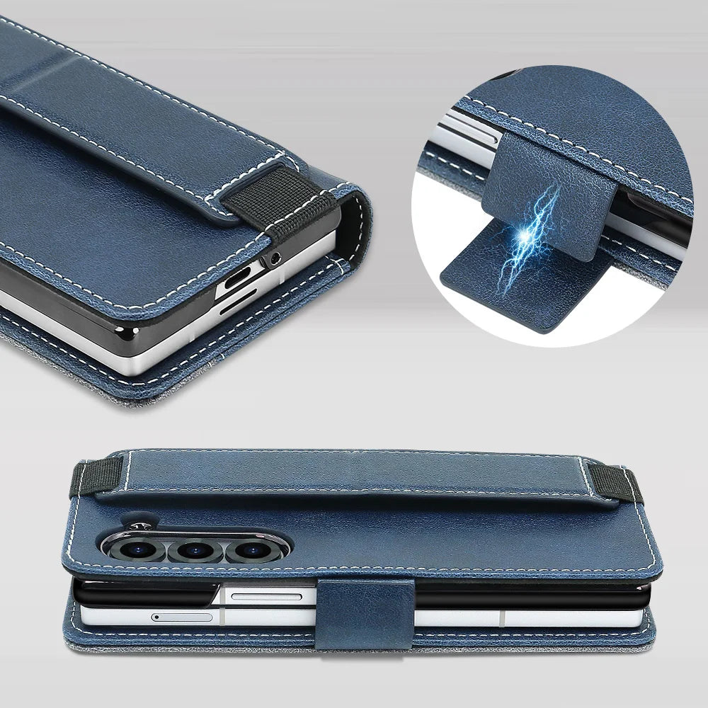 Business PU Leather Flip Wallet Mobile Phone Case Fit For Samsung Galaxy Z Fold 7 Z Fold 6 Fold 5 Case With Adjustable Kickstand