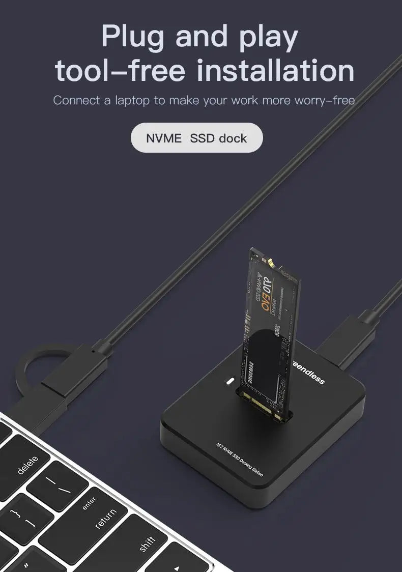 External SSD Hard Disk M.2 SSD Enclosure 10Gbps Read Writing Speed SSD Case For M.2 NVME SATA SSD Docking Station Plug and Play