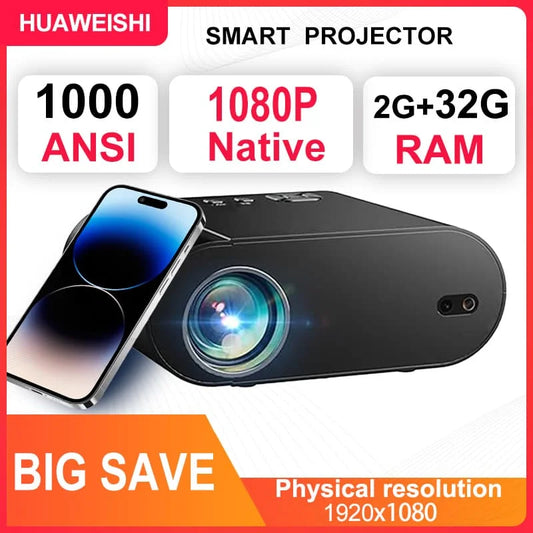 2025 Huaweishi L007  4K 1000ANSI  Native 1080P Projector Auto Focus Keystone Correction BT5.2 Android 11 WIFI6 Home Cinema