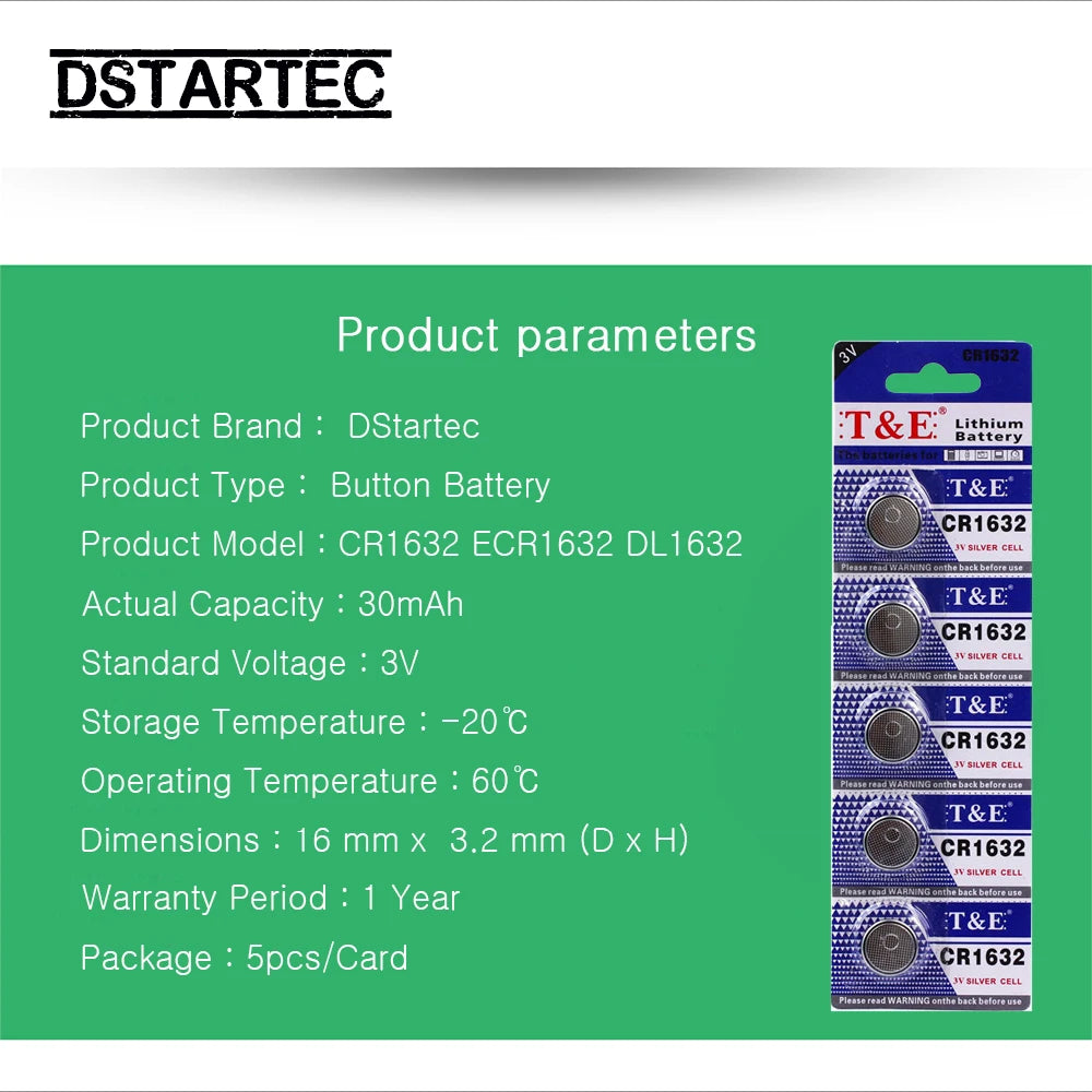 5PCS-25PCS 3V CR1632 Lithium Button Battery DL1632 BR1632 ECR1632 DL1632 LM1632 CR 1632 KCR1632 30mAh Coin Cell Watch Batteries