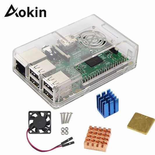 ABS Protective Case Cover with Cooling Fan + Heat Sink 1 Aluminum + 2 Copper Case For Raspberry Pi 4B 4 3 B+/3/2/ B+ Cover