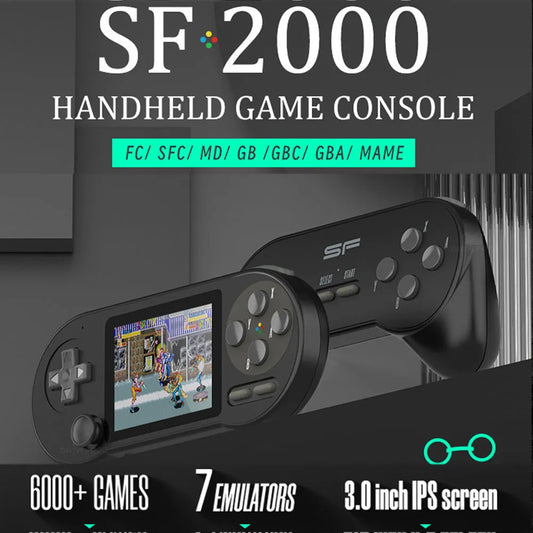 DATA FROG SF2000 3 Inch IPS Mini Handheld Game Console Classic Retro  Support AV Output Portable GBA Arcade Built-in 6000 Games