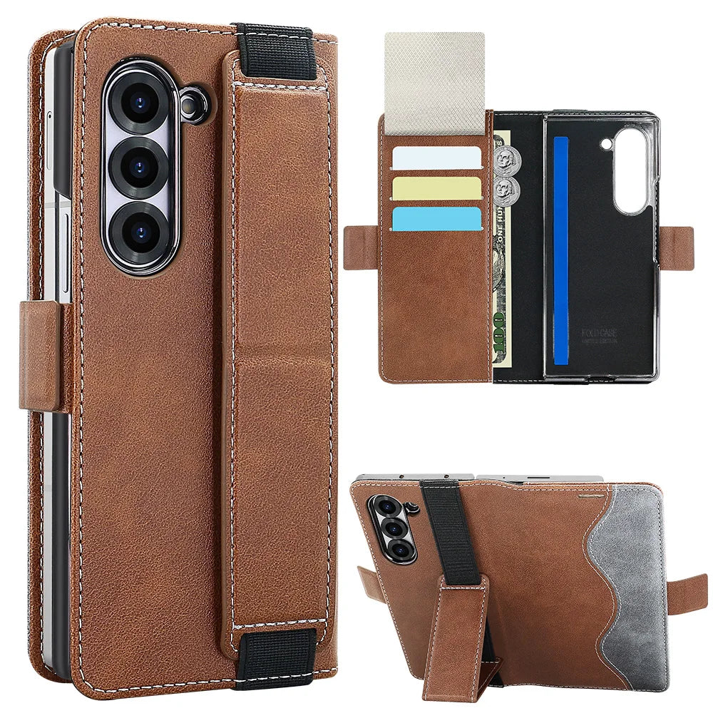 Business PU Leather Flip Wallet Mobile Phone Case Fit For Samsung Galaxy Z Fold 7 Z Fold 6 Fold 5 Case With Adjustable Kickstand