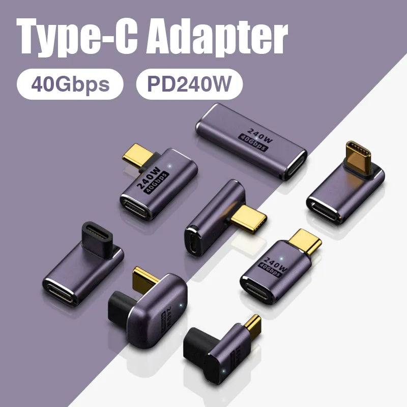 USB 4.0 PD 240W 8K 60Hz Charger Connector for Macbook 40Gbps High Speed USB C OTG U-Shape Straight Angle Male to Female Adapter