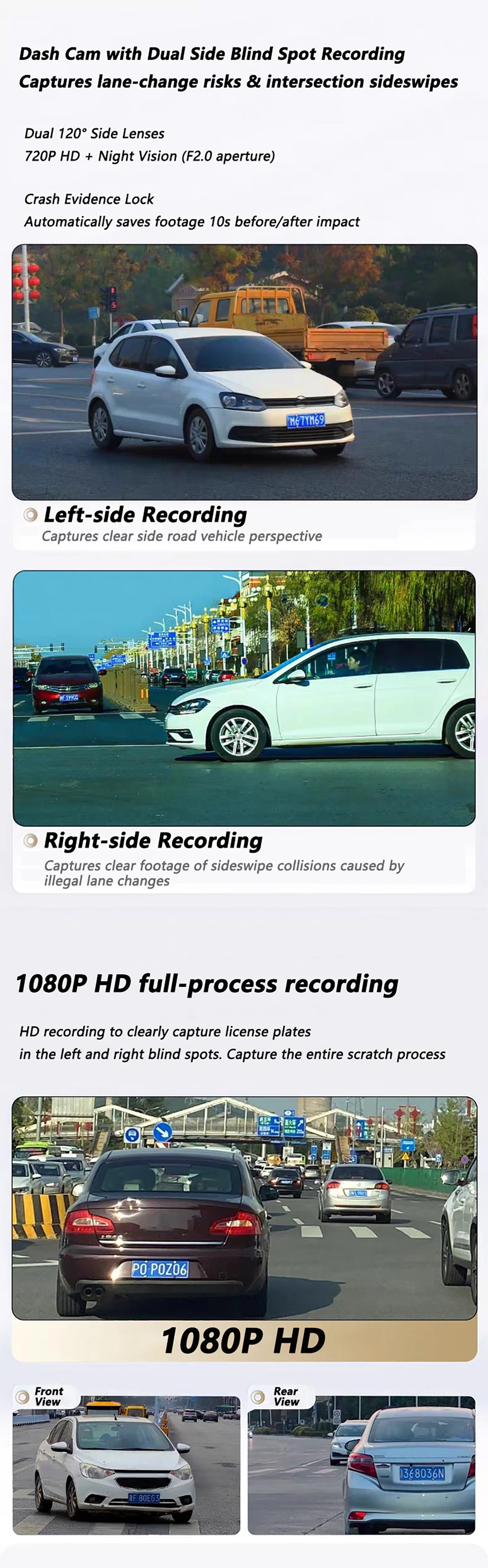 dashcam 4 channels wifi car dvr dashboard cameras for car way back box parking mode 24h front and rear interior 360 dash cam