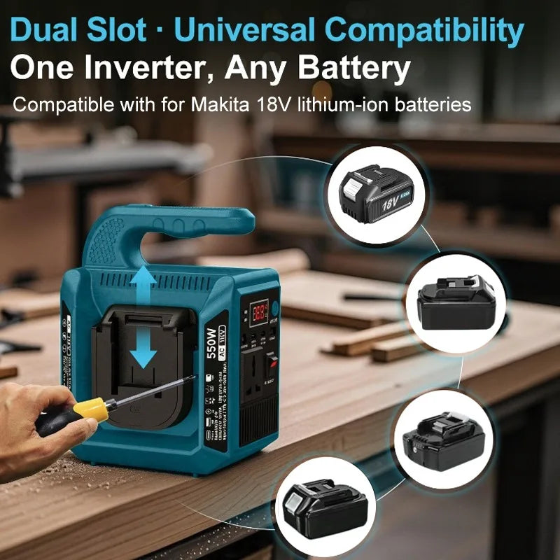 Portable Power Bank for Makita 18-21V Lithium Battery DC 18V to AC 110V/220V 550W Pure Sine Wave Inverter Outdoor Power Station
