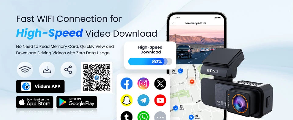 Dash Cam 4K UHD Recording Car Camera DVR Night Vision Video Recorder GPS Wi-Fi  Support Dual Lens Room 2.5K Rear View Camera