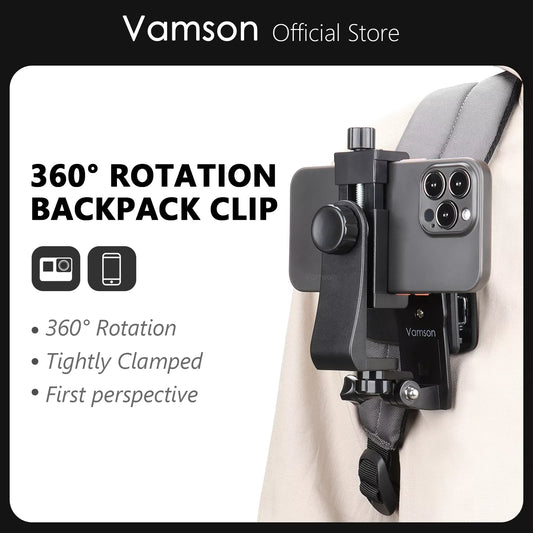 Vamson 360 Degree Mobile Phone Clip Cellphone Backpack Holder Mount for iPhone Samsung Shoulder Belt for Smartphone Accessories