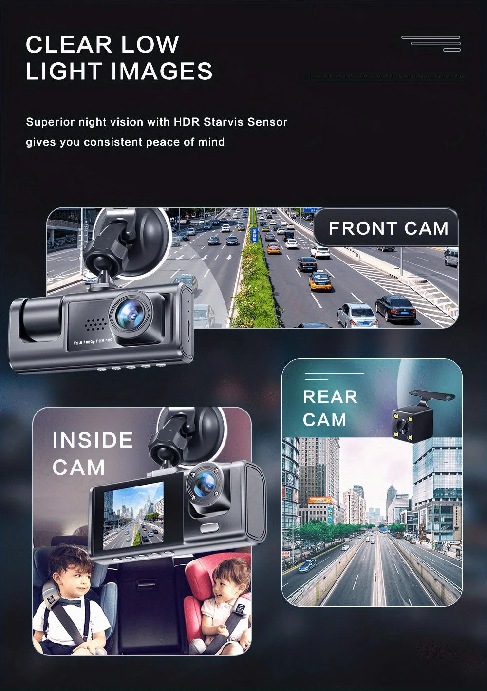 WIFI APP Control Car Dvr 2/3 Channel 1080P Dash Cam for Cars Front optional Rear View Recorder Video Car Camera Car Assecories