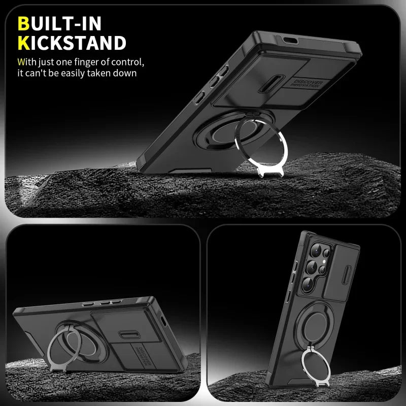 Case For Samsung Galaxy S25 S24 S23 S22 S21 Ultra Plus S24FE S23FE Slide Camera Protect Magnetic holder Armor Shockproof Cover