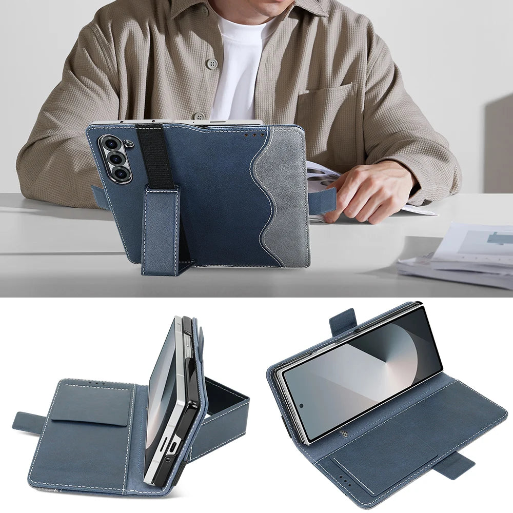 Business PU Leather Flip Wallet Mobile Phone Case Fit For Samsung Galaxy Z Fold 7 Z Fold 6 Fold 5 Case With Adjustable Kickstand