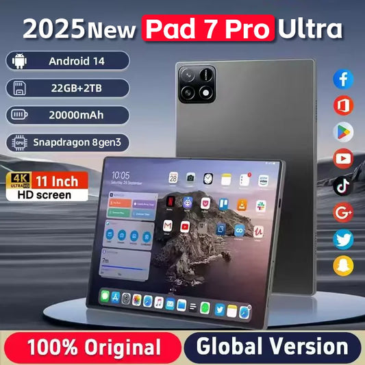 New Global Version 5G Tablet PC Pad 7S Pro Ultra 4K HD 120Hz Snapdragon 8 Gen3 20000mAh 22GB+2TB Android14 Dual SlM WlFl Tablet