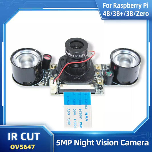 Raspberry Pi 4 Camera Night Vision Focal Adjustable 5 MP OV5647 Automatically Switch Day Night Mode for RPI 3B+ 3B Zero