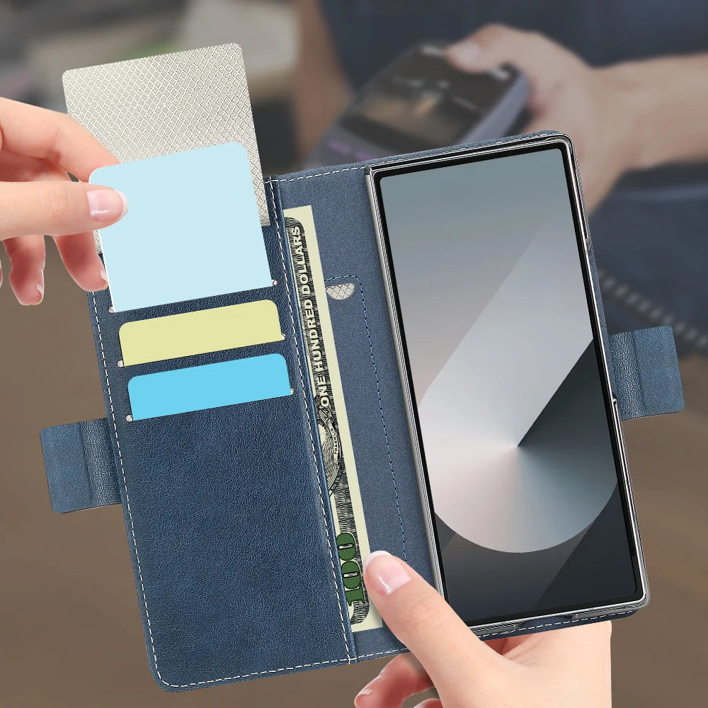 Business PU Leather Flip Wallet Mobile Phone Case Fit For Samsung Galaxy Z Fold 7 Z Fold 6 Fold 5 Case With Adjustable Kickstand