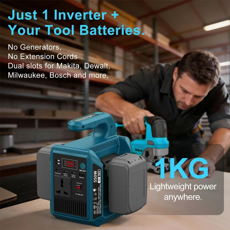 Portable Power Bank for Makita 18-21V Lithium Battery DC 18V to AC 110V/220V 550W Pure Sine Wave Inverter Outdoor Power Station