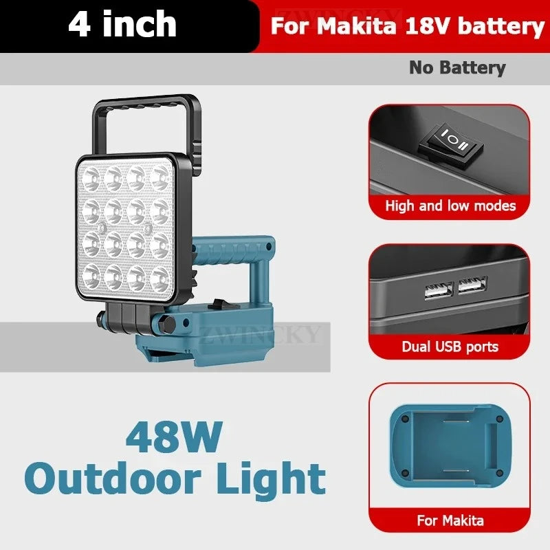 LED Working Light Lantern For Makita 18V Li-ion Battery Emergency Lamp Flashlight Torch Spotlight With Dual USB Camping Lighting