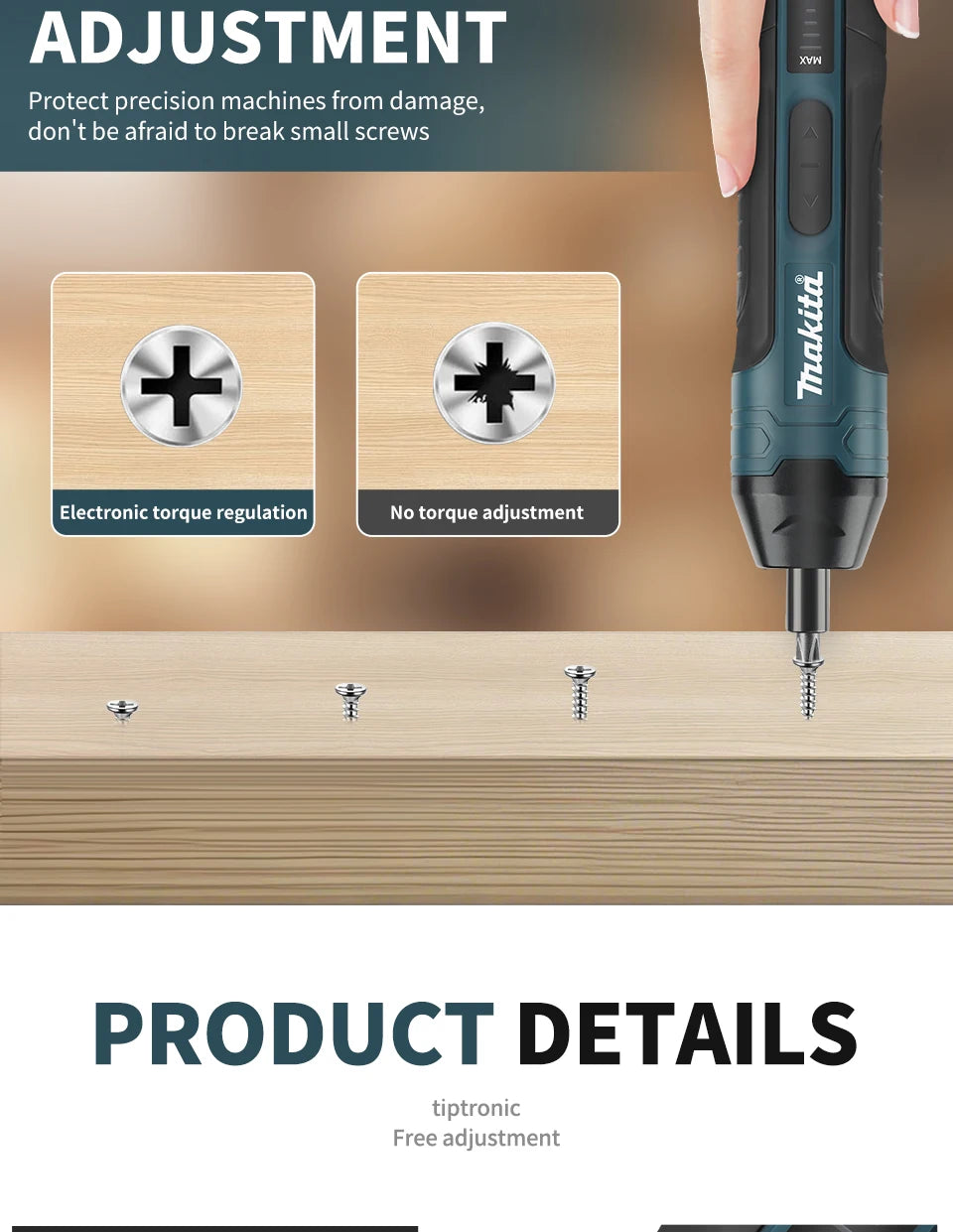Makita Cordless Electric Screwdriver | 3.6V 5N.m Torque | 1/4" Chuck | 1300mAh Li - ion Battery.HT422
