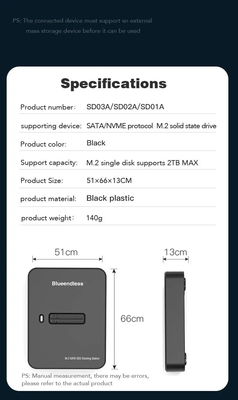 External SSD Hard Disk M.2 SSD Enclosure 10Gbps Read Writing Speed SSD Case For M.2 NVME SATA SSD Docking Station Plug and Play