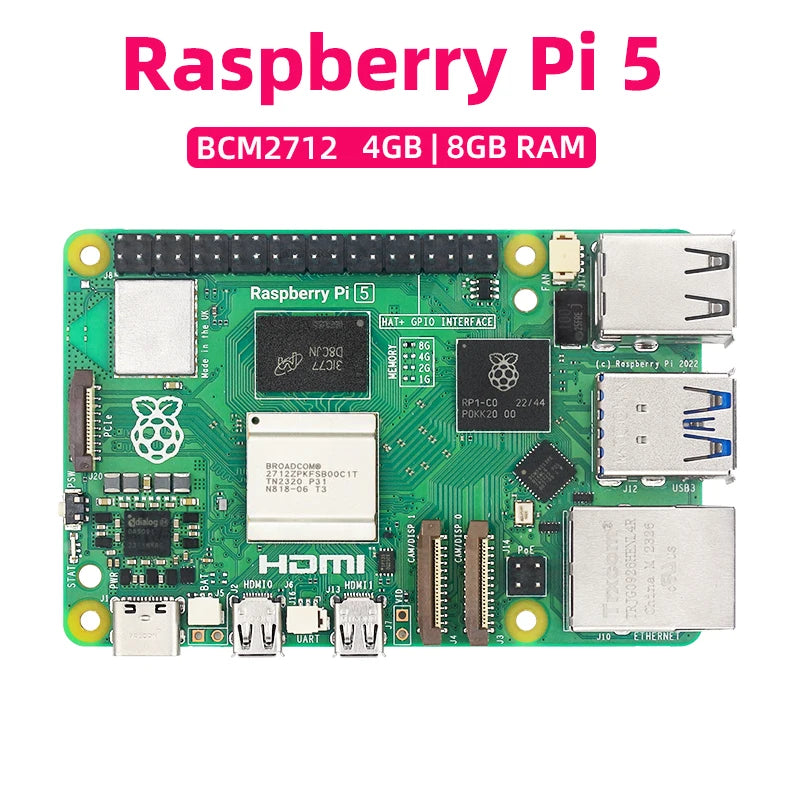 Original Raspberry Pi 5 4G 8G RAM BCM2712 2.4GHz VideoCore VII GPU 4Kp60 PCIe 2.0 RTC Optional Case Fan Power Supply for Pi5
