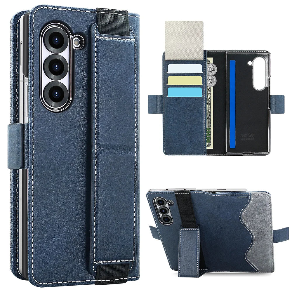 Business PU Leather Flip Wallet Mobile Phone Case Fit For Samsung Galaxy Z Fold 7 Z Fold 6 Fold 5 Case With Adjustable Kickstand
