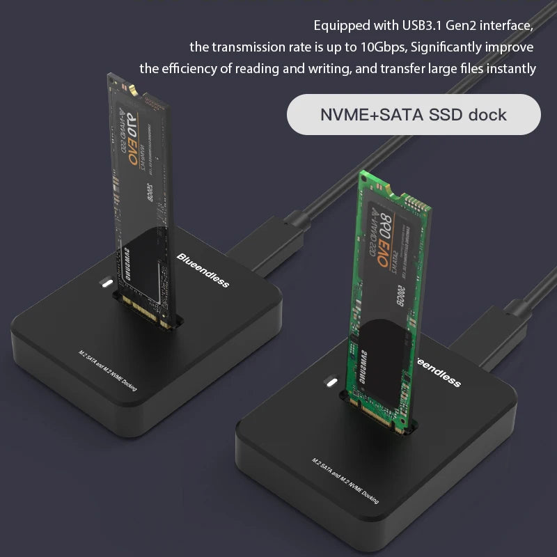 External SSD Hard Disk M.2 SSD Enclosure 10Gbps Read Writing Speed SSD Case For M.2 NVME SATA SSD Docking Station Plug and Play